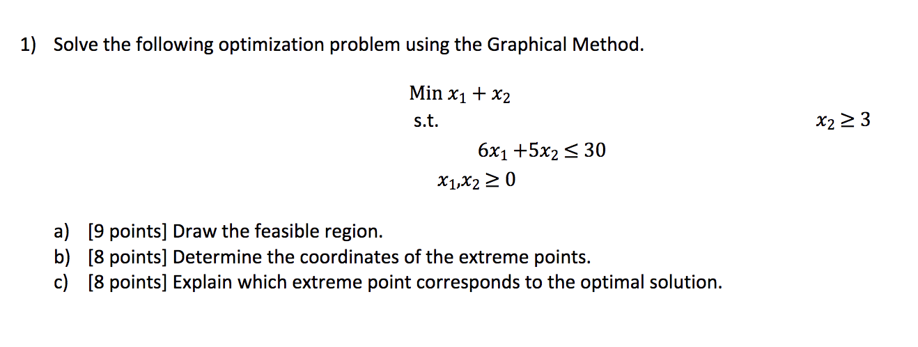 1) Solve the following optimization problem using