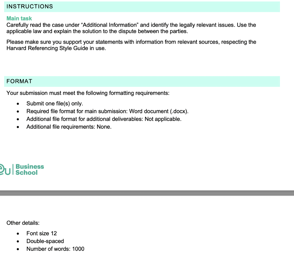 INSTRUCTIONS Main task Carefully read the case