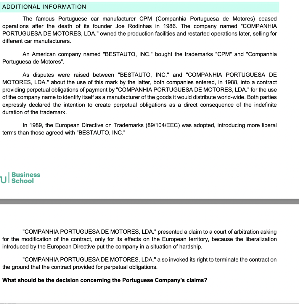 INSTRUCTIONS Main task Carefully read the case