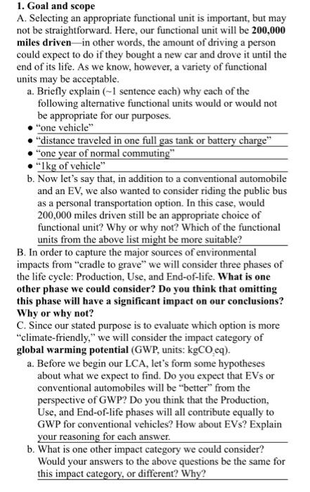 1. Goal and scope A. Selecting an appropriate