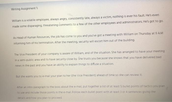 Writing Assignment 1: William is a volatile