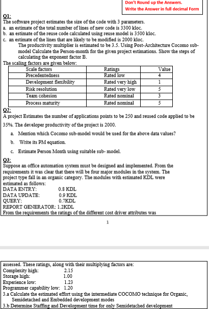 Don't Round up the Answers. Write the Answer in