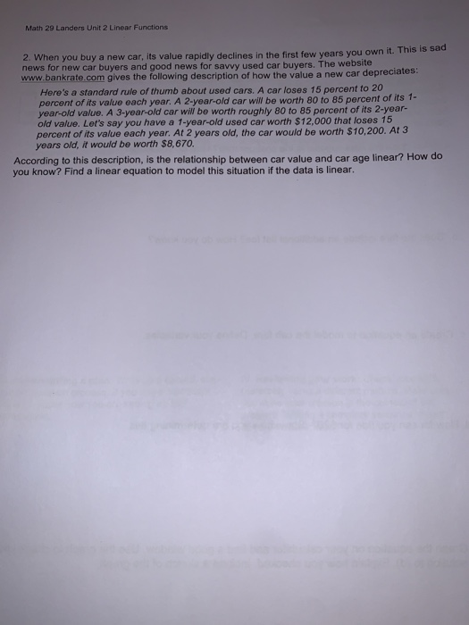 Math 29 Landers Unit 2 Linear Functions Lab