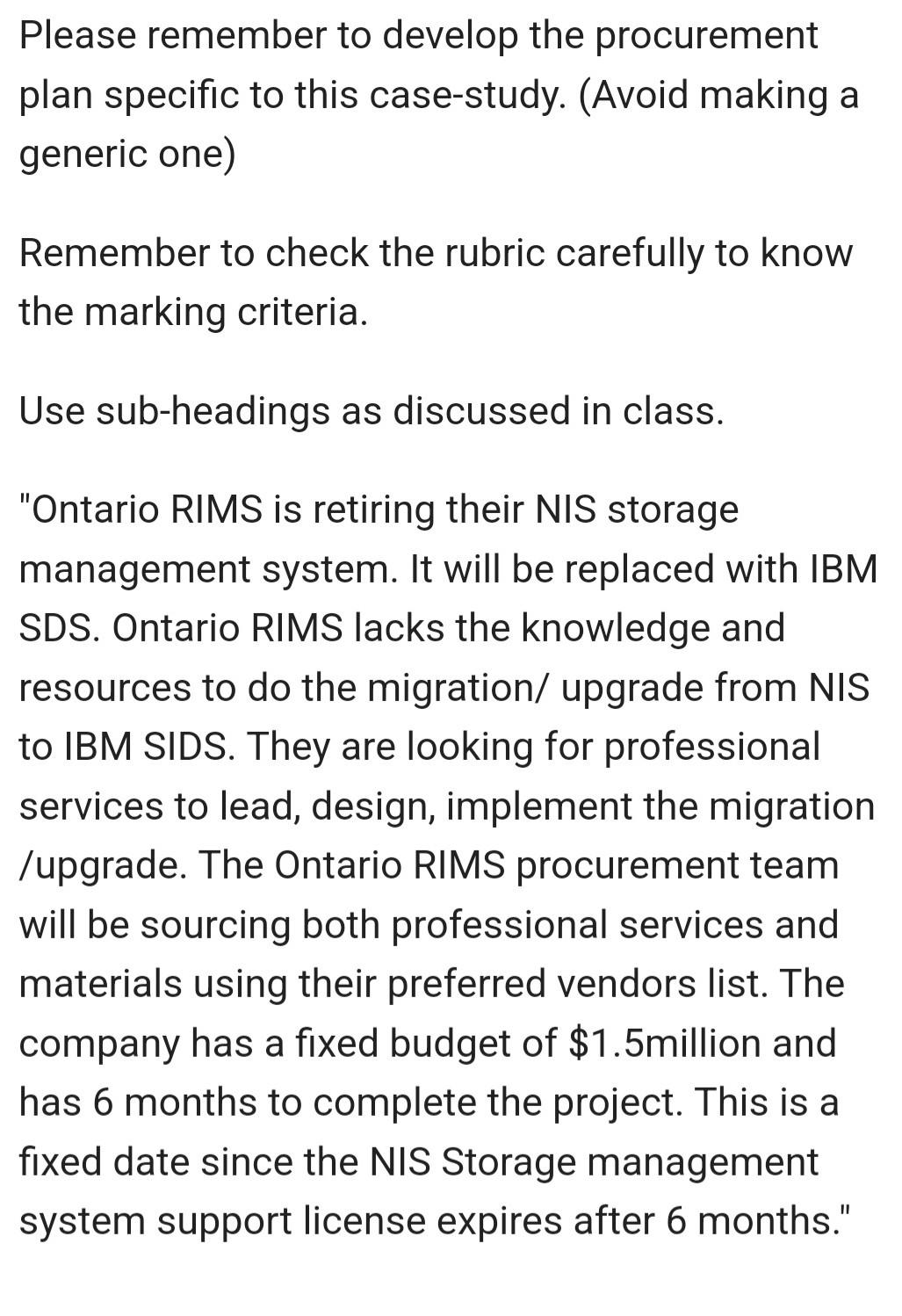 Please remember to develop the procurement plan