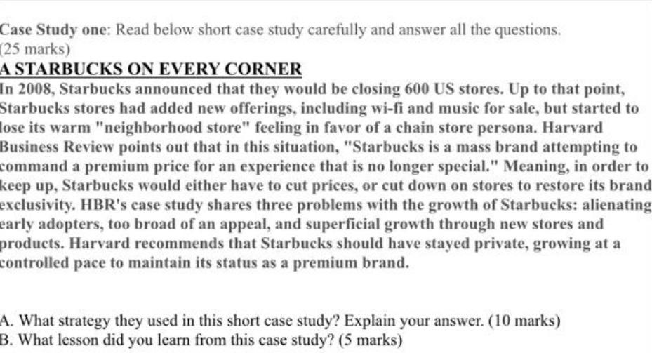 Case Study one: Read below short case study