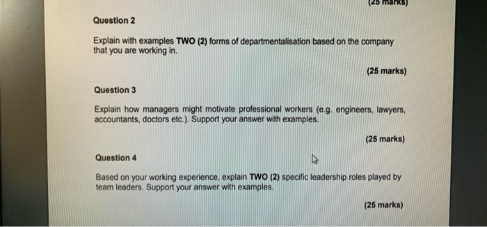 (25 marks) Question 2 Explain with examples TWO