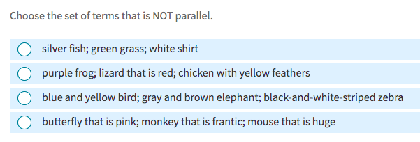 Choose the set of terms that is NOT parallel.