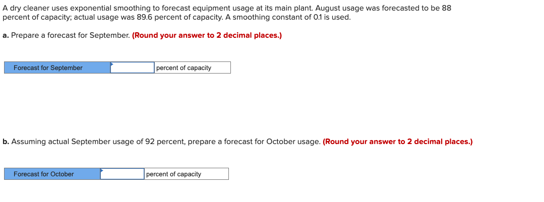 A dry cleaner uses exponential smoothing to