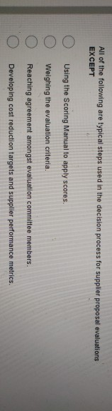 All of the following are typical steps used in