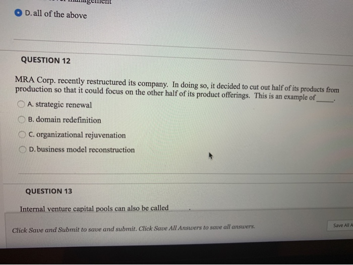 Lagunent O D. all of the above QUESTION 12 MRA