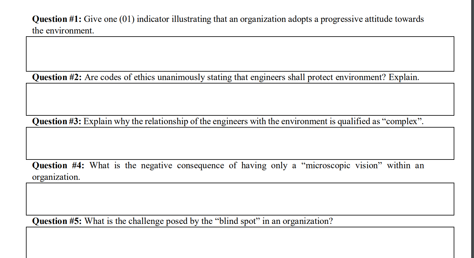Question #1: Give one (01) indicator illustrating