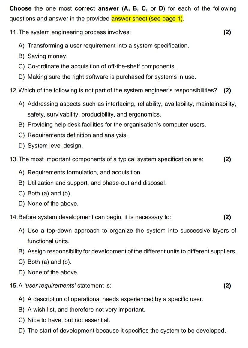Answer the questions please Choose the one most