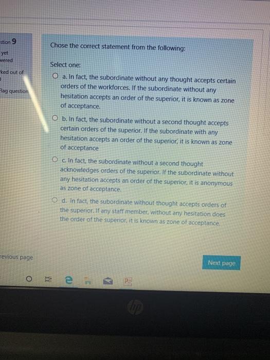 stion 9 Chose the correct statement from the