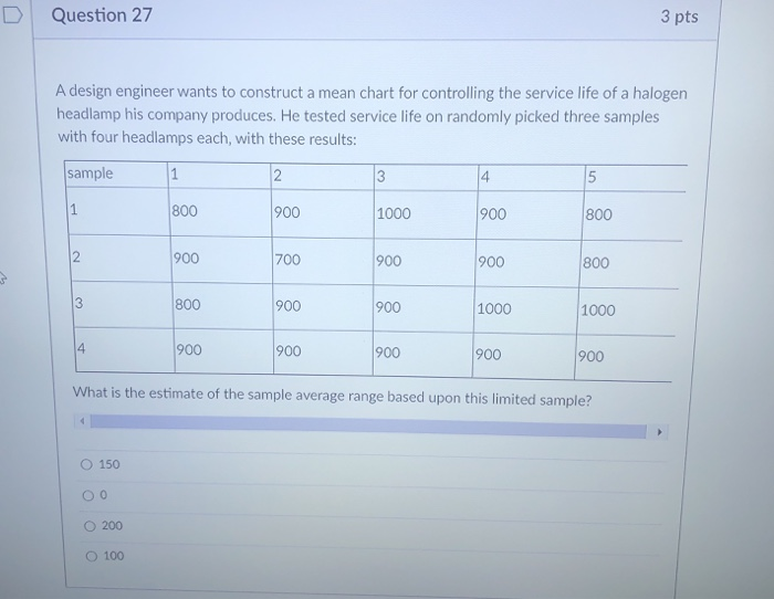 Question 27 3 pts A design engineer wants to