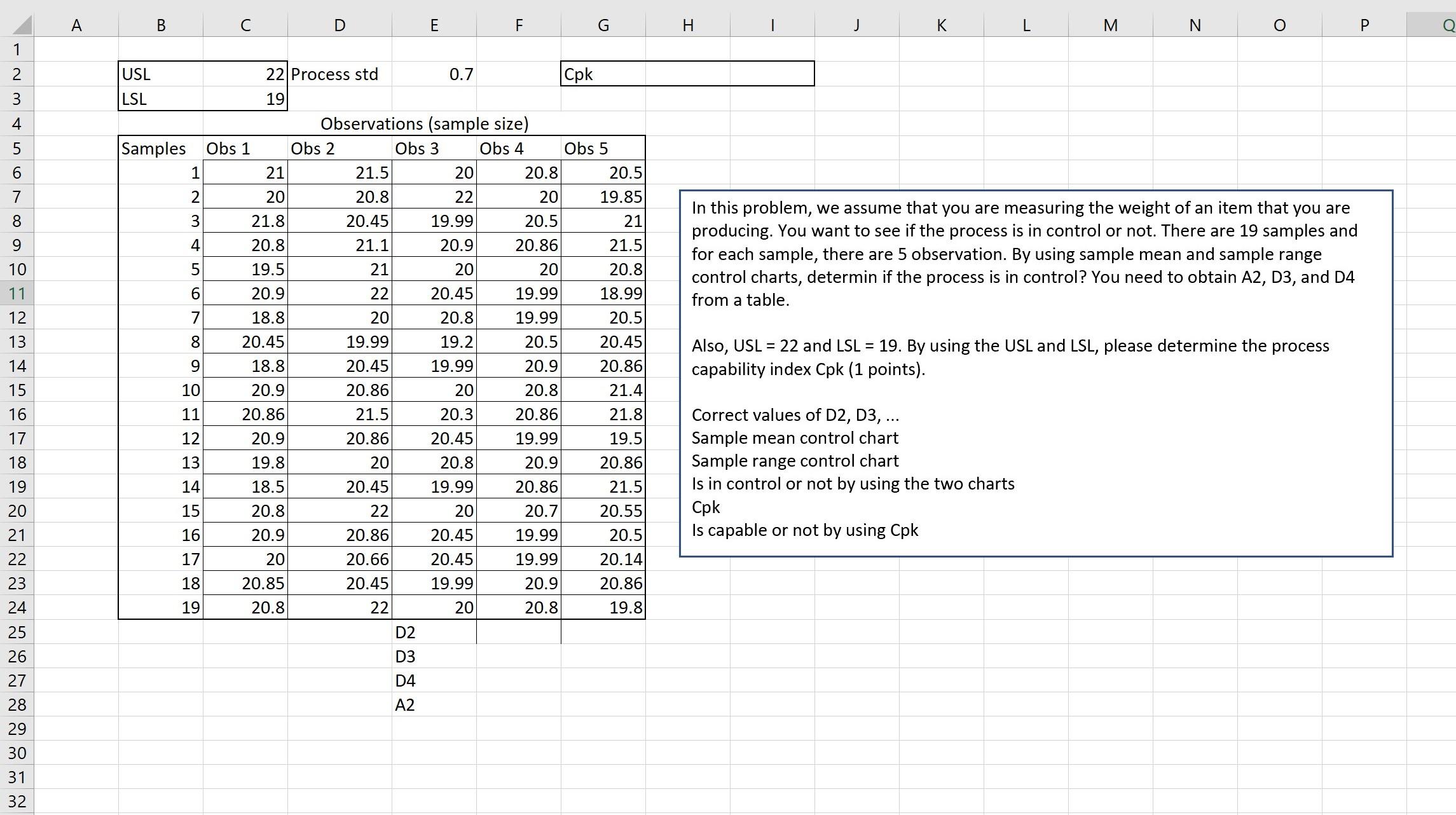 Quality Control Problem: A B C D E F G I K M N P