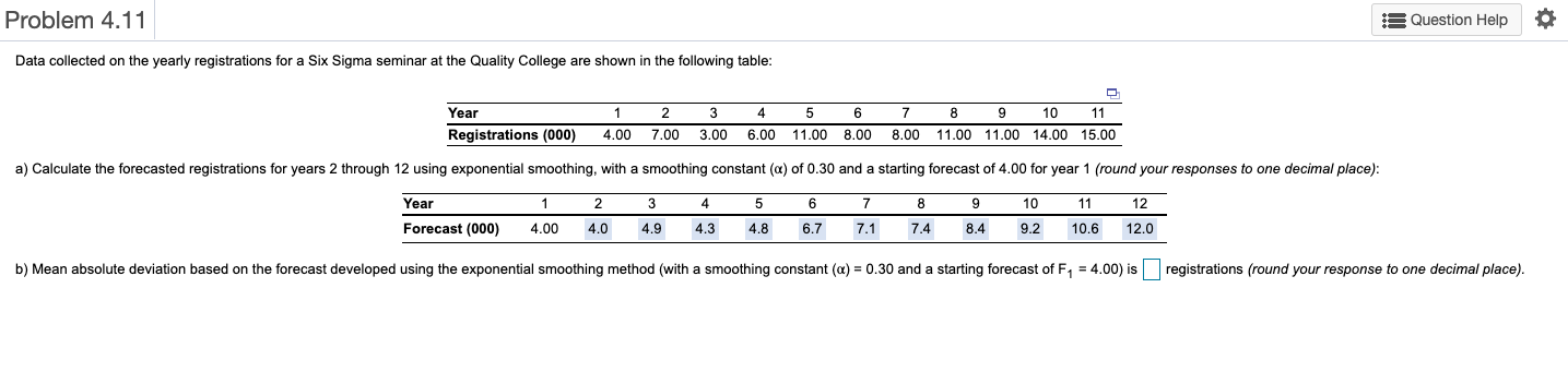 Problem 4.11 Question Help Data collected on the