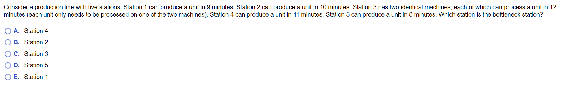 Consider a production line with five stations.