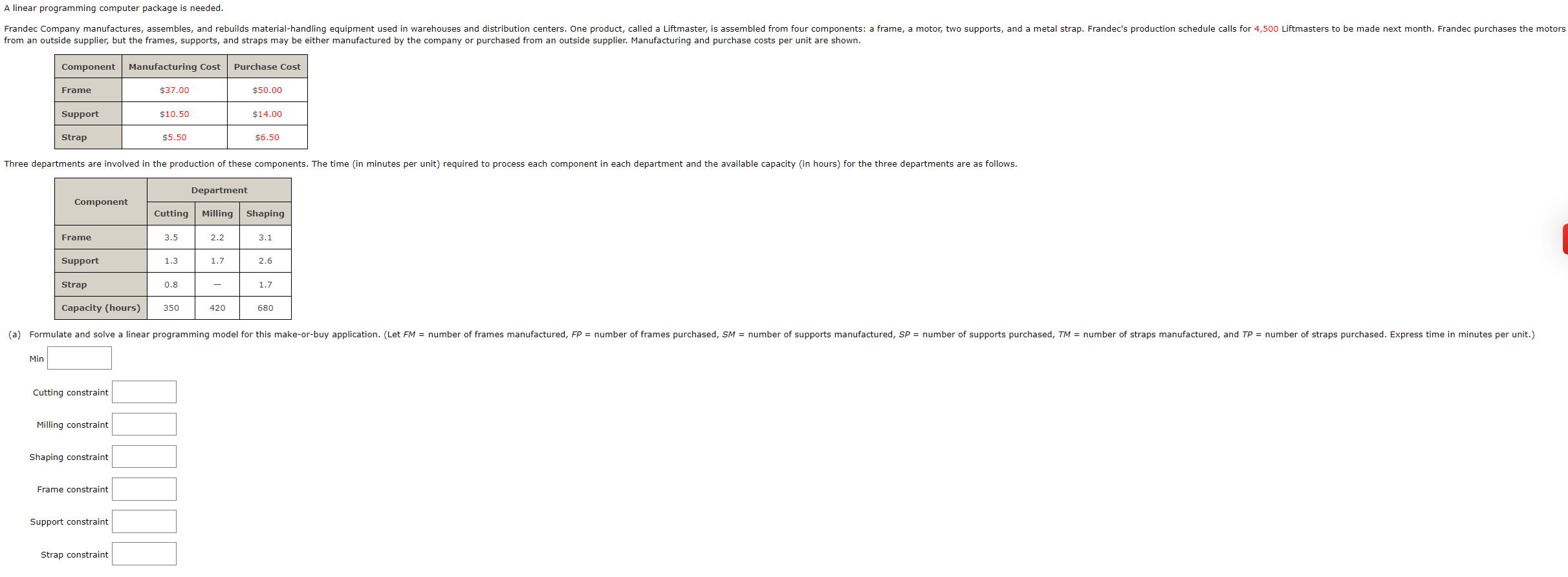A linear programming computer package is needed.