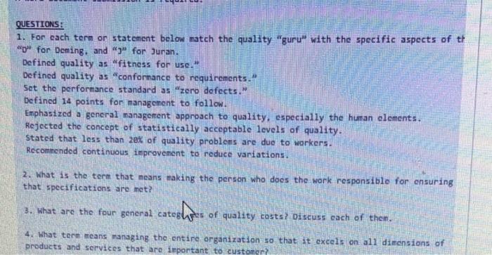 QUESTIONS: 1. For each term or statement below