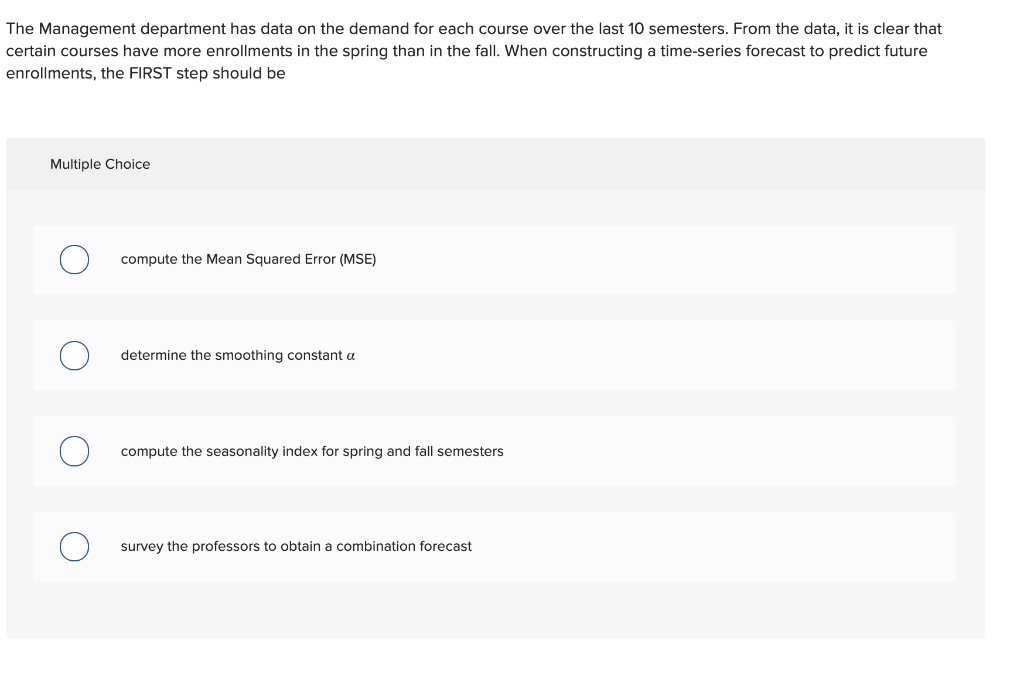 The Management department has data on the demand
