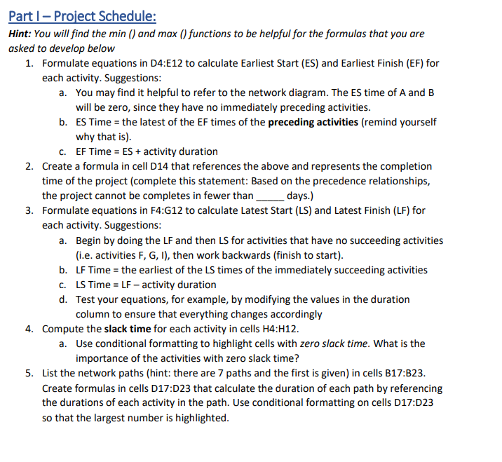 A (5) H (2) I(3) Duration (days) 5 ES EF LS LF