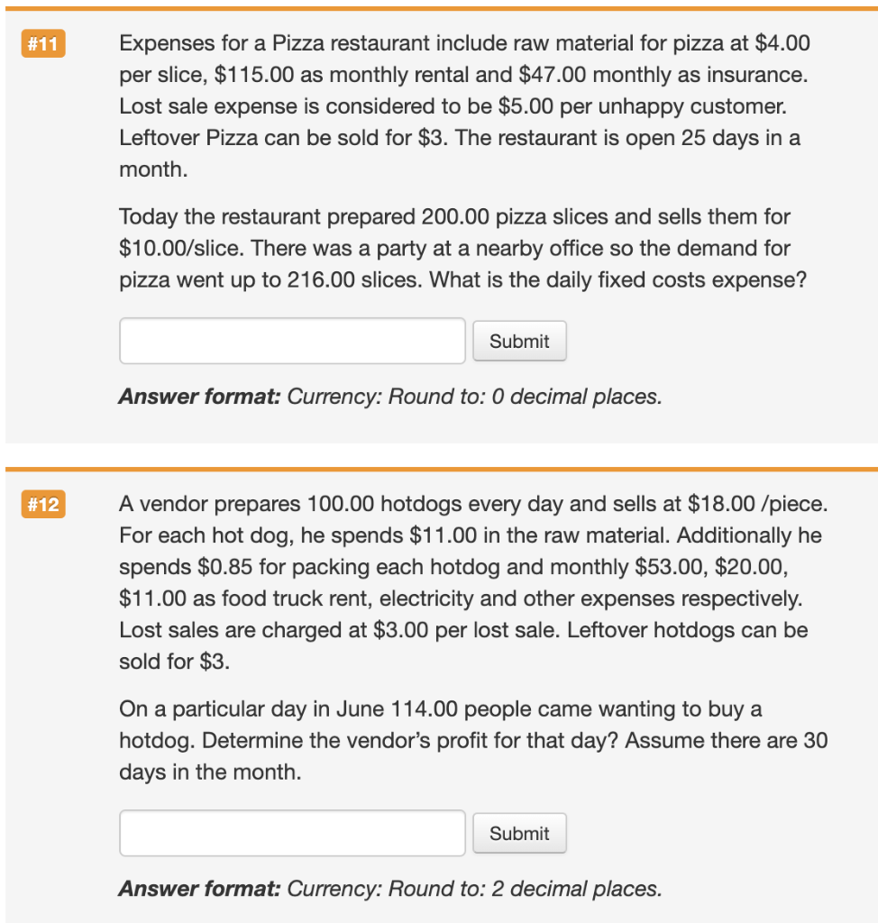 need help please #11 Expenses for a Pizza