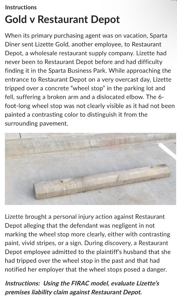 Instructions Gold v Restaurant Depot When its