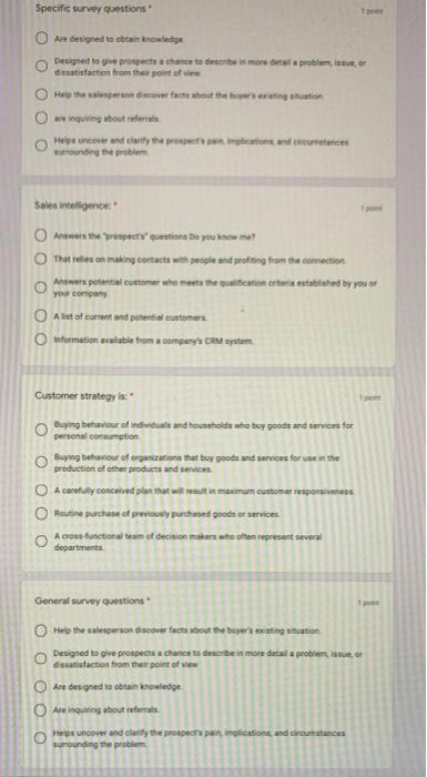Specific survey questions Ac designed to obtain