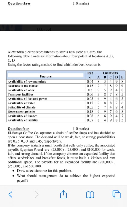 question 3 and four Question three (10 marks) e