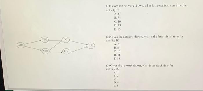 (1) Given the network shown, what is the carliest
