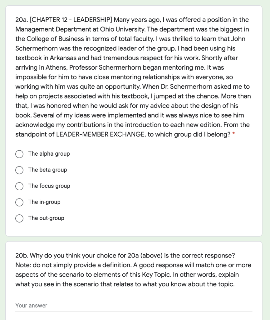 20a. [CHAPTER 12 - LEADERSHIP] Many years ago, I