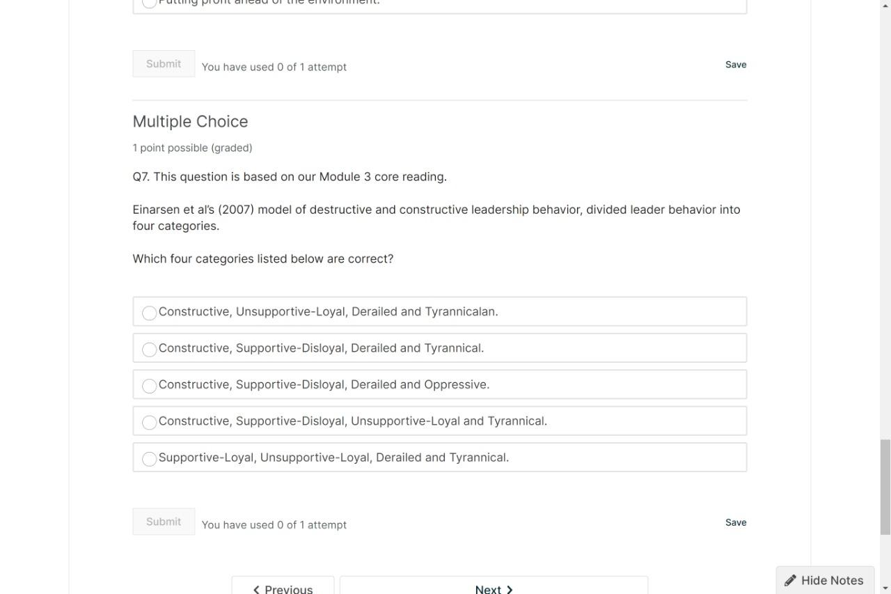 Select the one correct answer for the following