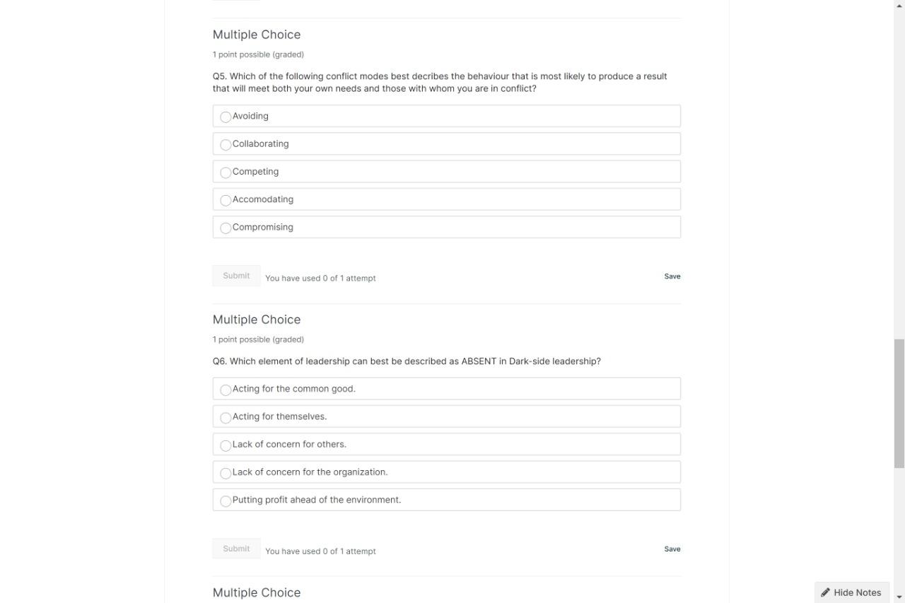 Select the one correct answer for the following