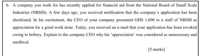 b. A company you work for has recently applied