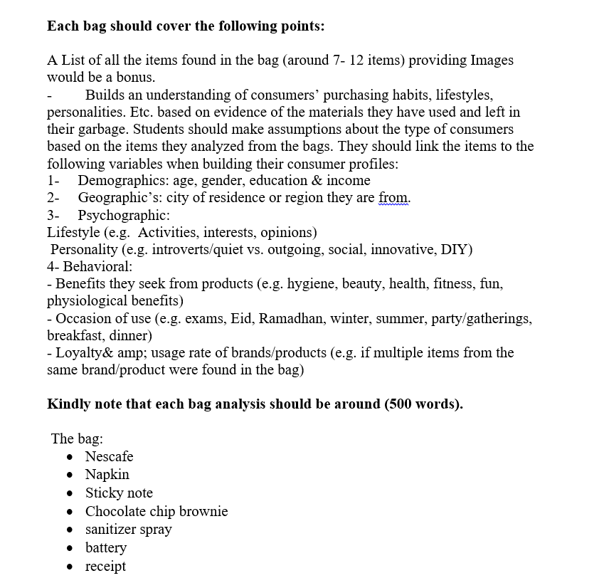 Principle of marketing Each bag should cover the