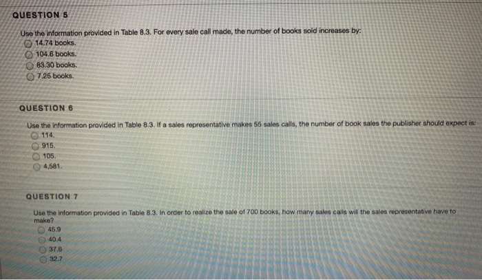 questions pertaining table 8.3 Table 8.3 A
