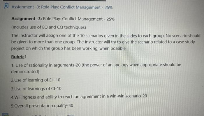 3 Assignment -3: Role Play: Conflict Management -