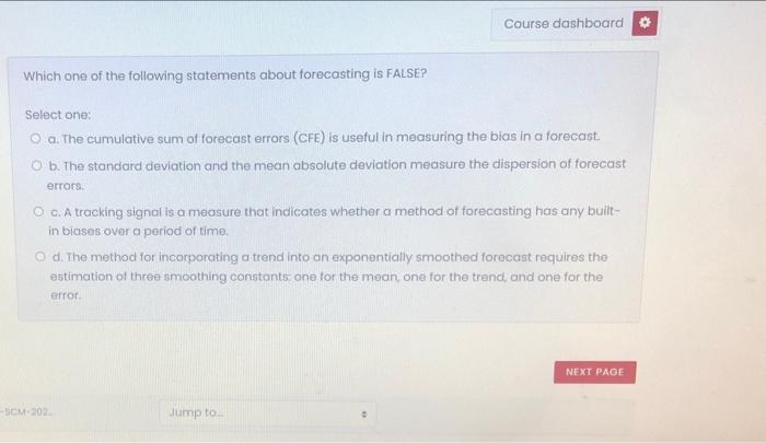 Course dashboard Which one of the following