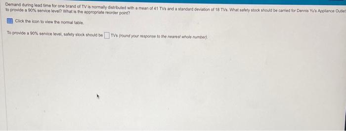 Demand during lead time for one brand of TV is