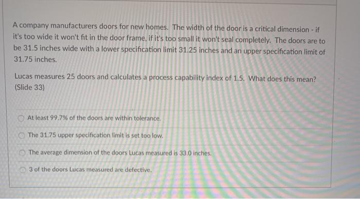 A company manufacturers doors for new homes. The