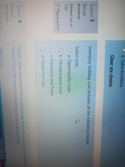 d. Sales locations Clear my choice Inventory