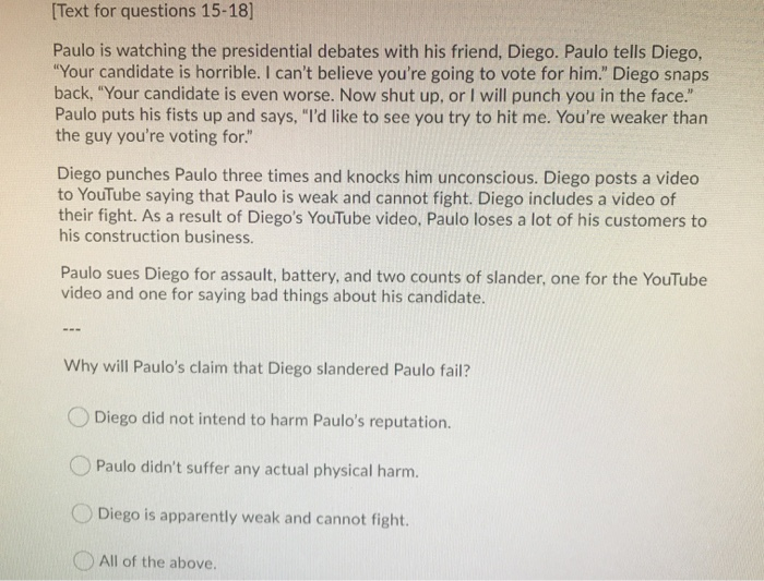 [Text for questions 15-18] Paulo is watching the