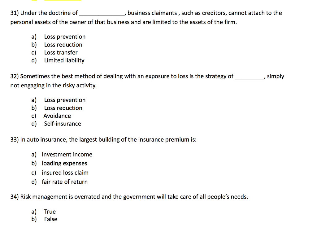 31) Under the doctrine of business claimants,