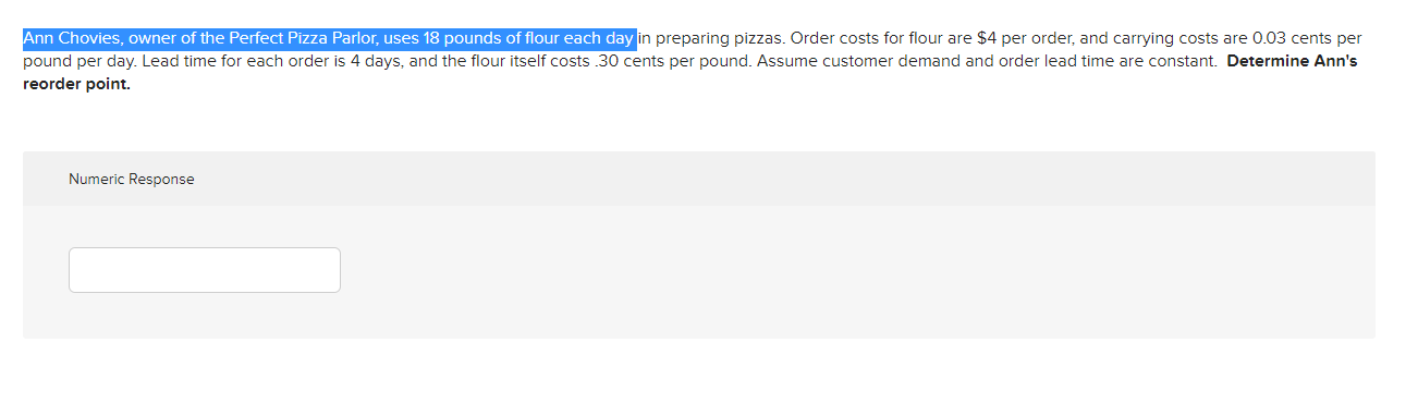 Ann Chovies, owner of the Perfect Pizza Parlor,