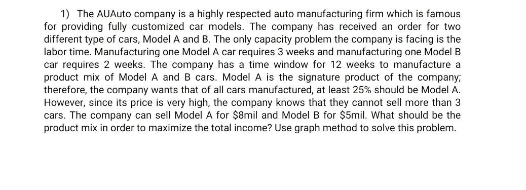 use graph method 1) The AUAuto company is a