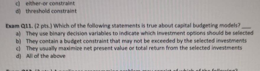 c) either-or constraint d) threshold constraint