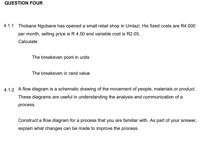 QUESTION FOUR 4.1.1 Thobane Ngubane has opened a
