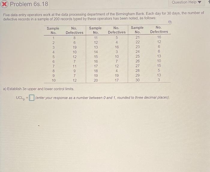 Question Help X Problem 6s. 18 Five data entry