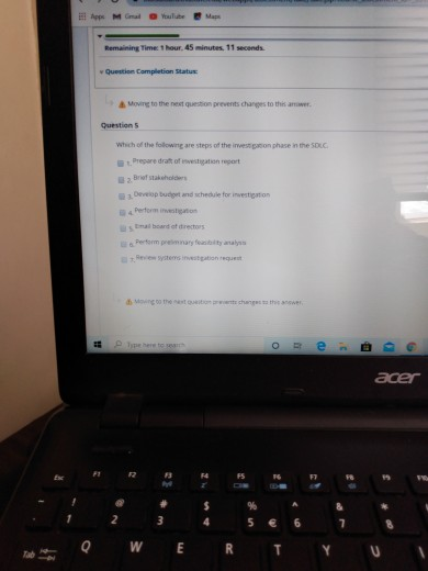 App M ail Yolube Maps Remaining Time: 1 hour. 45