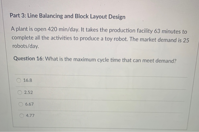 thanks for the help Part 3: Line Balancing and